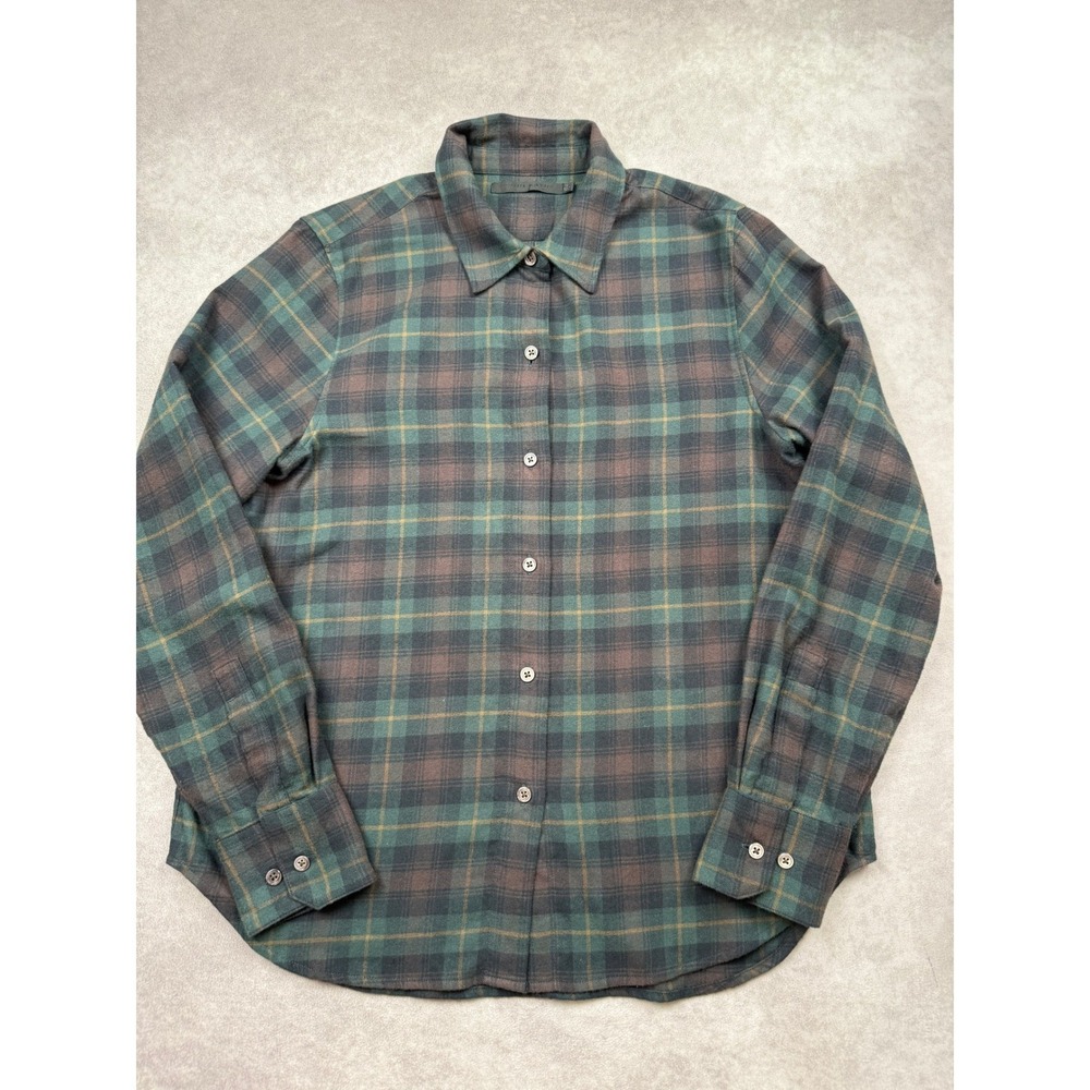 Jenni Kayne Mens S Green Brown Plaid Flannel Button Down Shirt Fall Winter Layer